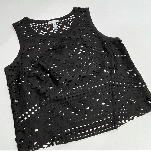 Leith Tops - Leith Black Laser Cut-Out Sleeveless Top Sz Small